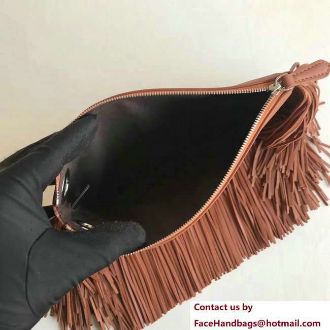 Fendi Triplette Leather Pouch Clutch Bag Fringing Yellow/Beige/Caramel 2018