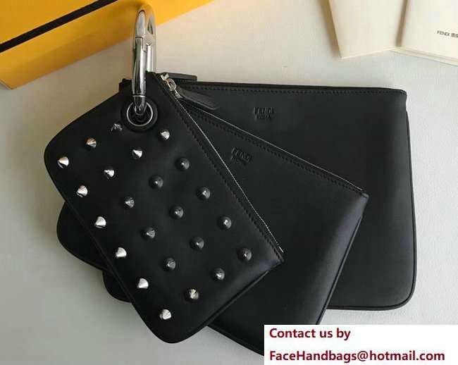 Fendi Triplette Leather Pouch Clutch Bag Metal Studs Black 2018 Fendi Triplette Leather Pouch Clutch Bag Metal Studs Black 2018