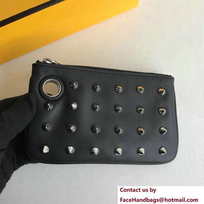 Fendi Triplette Leather Pouch Clutch Bag Metal Studs Black 2018