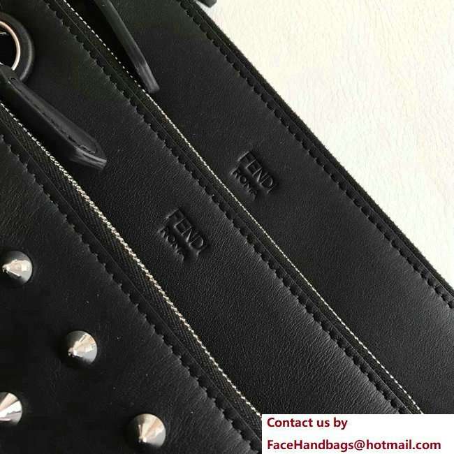 Fendi Triplette Leather Pouch Clutch Bag Metal Studs Black 2018 - Click Image to Close