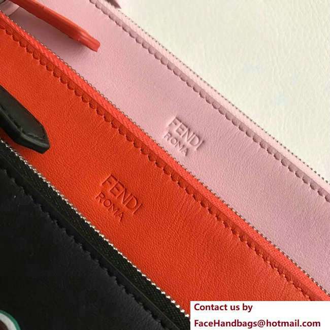 Fendi Triplette Leather Pouch Clutch Bag Multicolour Studs FF Logo Black/Orange/Pink 2018 - Click Image to Close