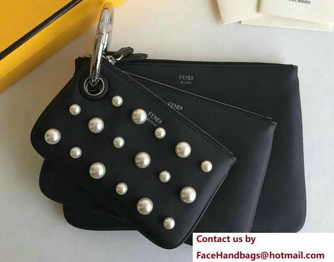 Fendi Triplette Leather Pouch Clutch Bag Pearls Black 2018 Fendi Triplette Leather Pouch Clutch Bag Pearls Black 2018