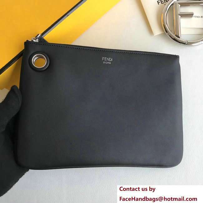 Fendi Triplette Leather Pouch Clutch Bag Pearls Black 2018
