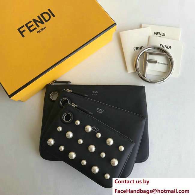 Fendi Triplette Leather Pouch Clutch Bag Pearls Black 2018 - Click Image to Close