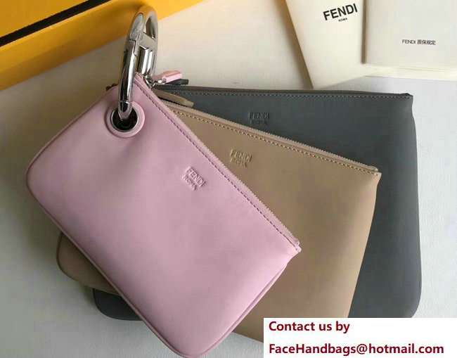 Fendi Triplette Leather Pouch Clutch Bag Pink/Beige/Gray 2018 - Click Image to Close