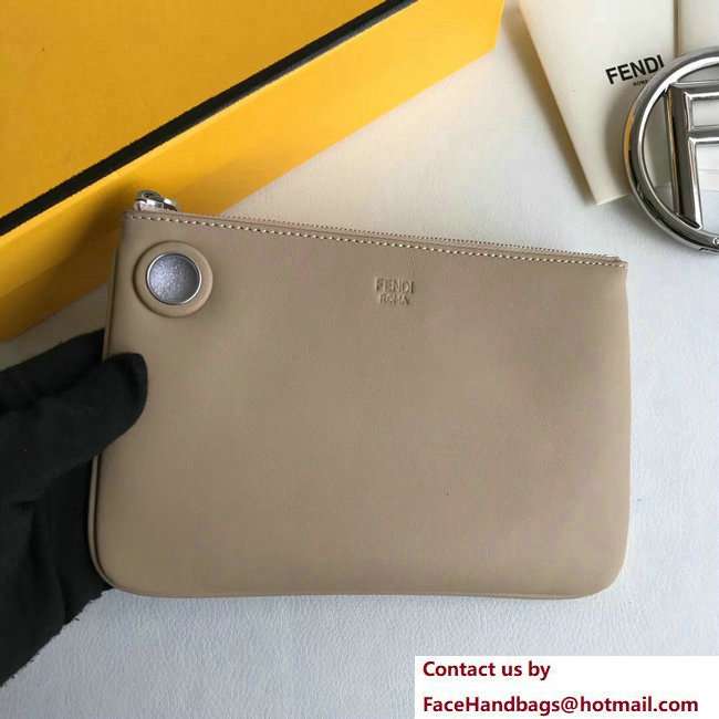 Fendi Triplette Leather Pouch Clutch Bag Pink/Beige/Gray 2018