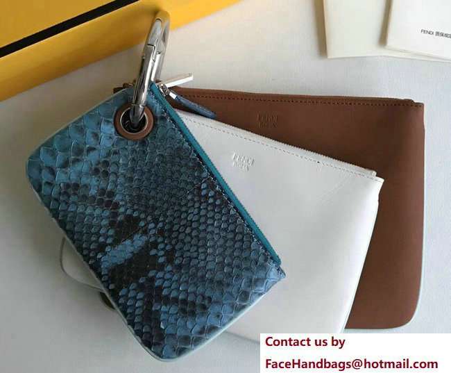Fendi Triplette Leather Pouch Clutch Bag Python/White/Brown 2018