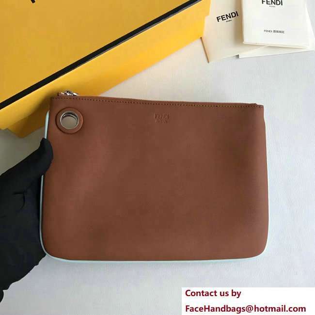 Fendi Triplette Leather Pouch Clutch Bag Python/White/Brown 2018
