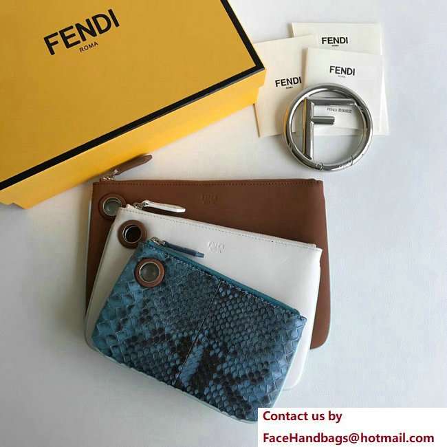 Fendi Triplette Leather Pouch Clutch Bag Python/White/Brown 2018 - Click Image to Close