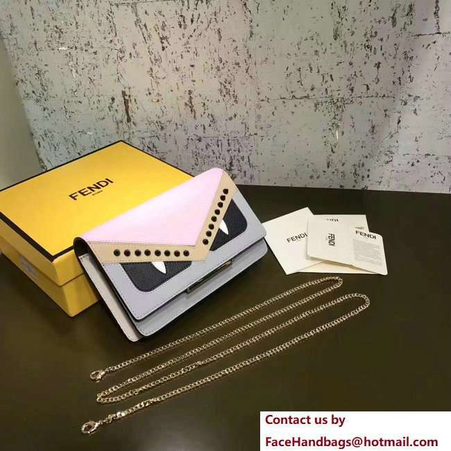 Fendi Wallet On Chain Woc Mini Bag Bag Bugs Colour Block and Studs Gray/Pink 2018 - Click Image to Close