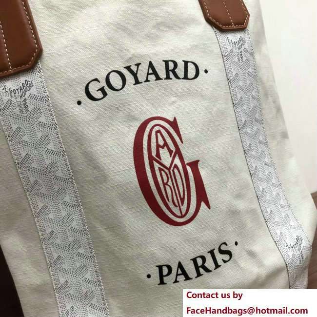 Goyard Logo Print Sac Belharra Reversible Tote Beach Bag Paris White - Click Image to Close