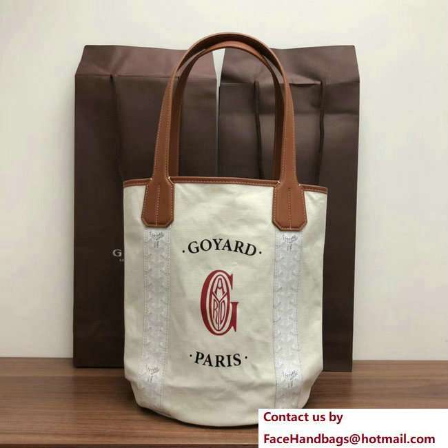Goyard Logo Print Sac Belharra Reversible Tote Beach Bag Paris White