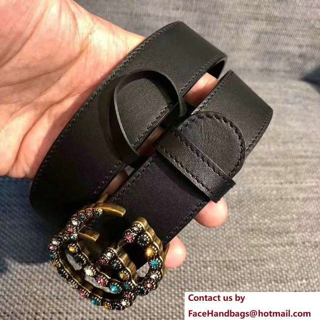 Gucci 3cm belt black with multicolor crystals buckle 2018