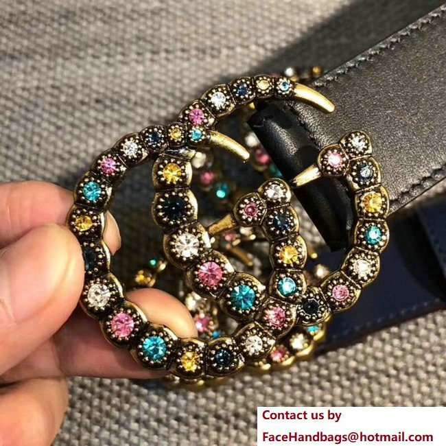 Gucci 3cm belt black with multicolor crystals buckle 2018