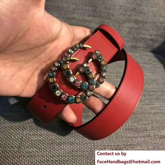 Gucci 3cm belt red with multicolor crystals buckle 2018