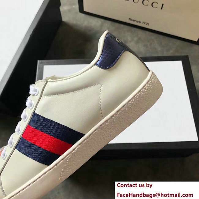 Gucci Ace Leather Low-Top Lovers Sneakers Blue/Red Web Creamy 2018