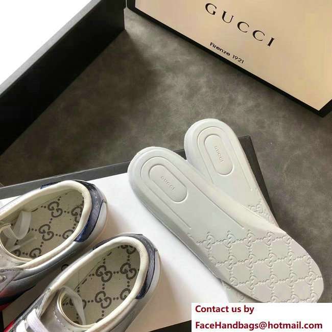 Gucci Ace Leather Low-Top Lovers Sneakers Blue/Red Web Silver 2018 - Click Image to Close