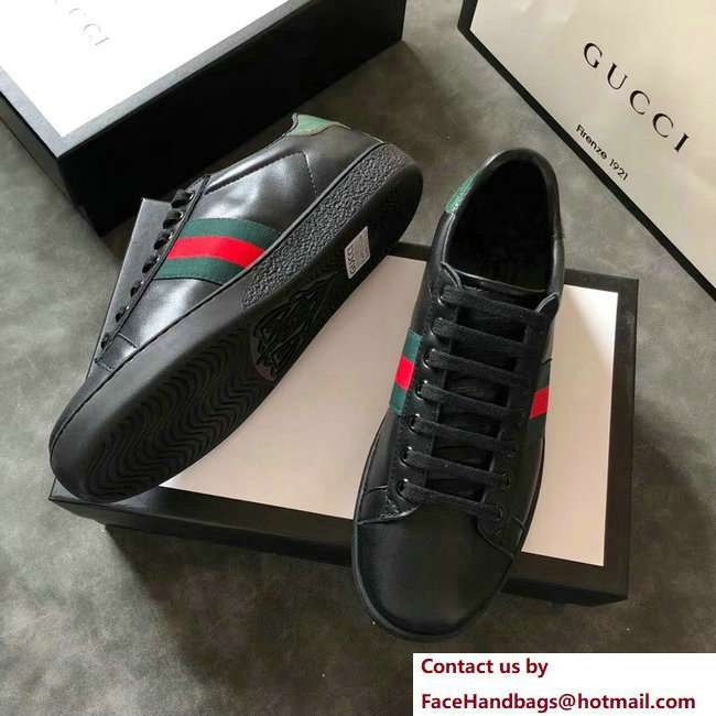 Gucci Ace Leather Low-Top Lovers Sneakers Green/Red Web Black 2018