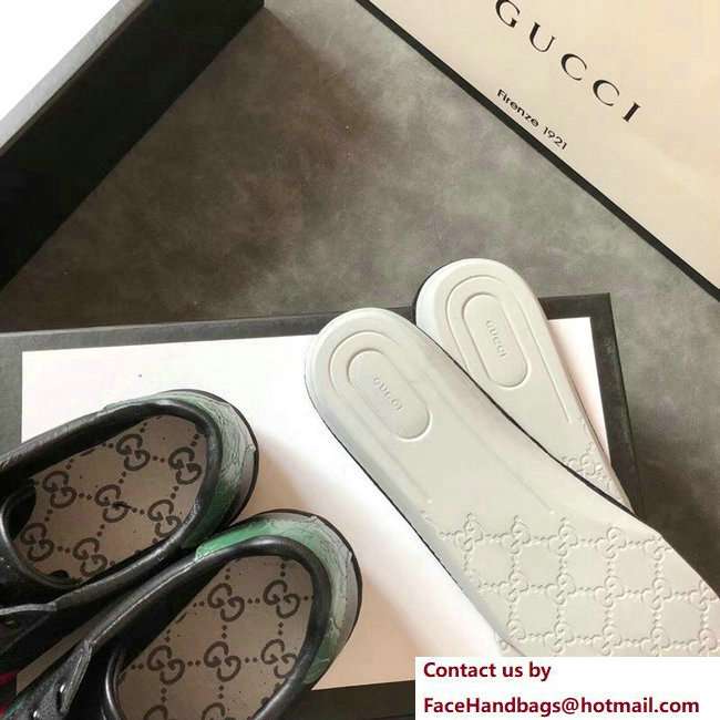 Gucci Ace Leather Low-Top Lovers Sneakers Green/Red Web Black 2018 - Click Image to Close