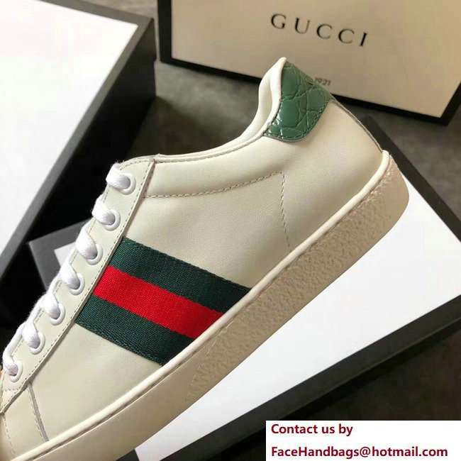 Gucci Ace Leather Low-Top Lovers Sneakers Green/Red Web Creamy 2018 - Click Image to Close