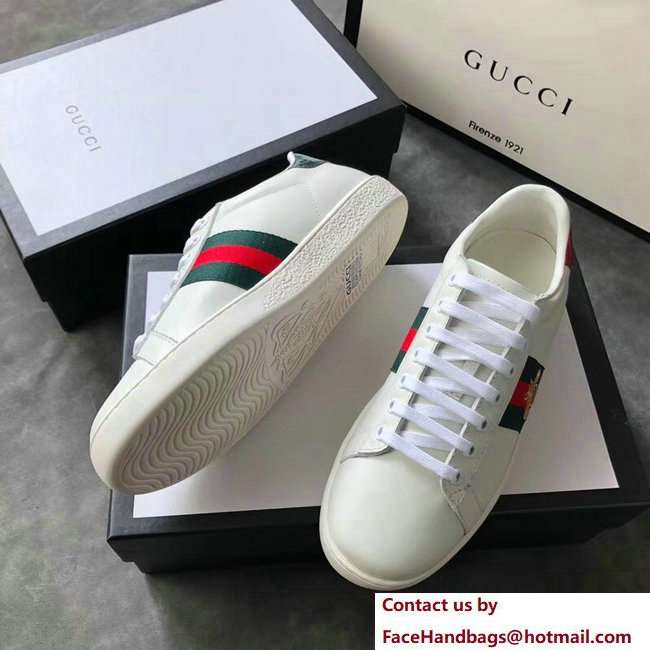 Gucci Ace Leather Low-Top Lovers Sneakers Green/Red Web Embroidered Bee Creamy 2018