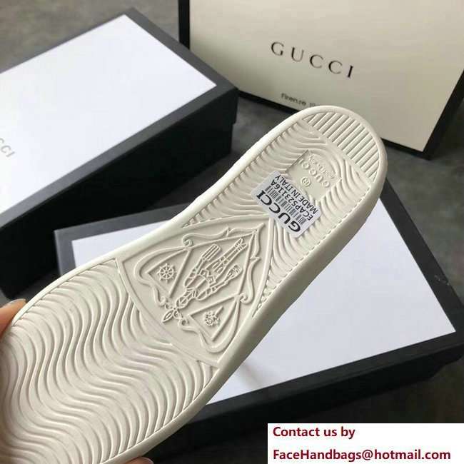 Gucci Ace Leather Low-Top Lovers Sneakers Green/Red Web Embroidered Bee Creamy 2018 - Click Image to Close