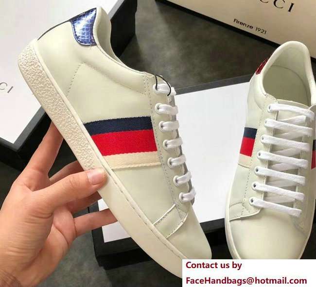 Gucci Ace Leather Low-Top Lovers Sneakers Web Creamy 2018 - Click Image to Close