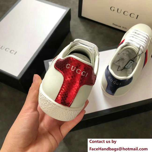 Gucci Ace Leather Low-Top Lovers Sneakers Web Creamy 2018