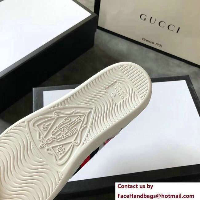 Gucci Ace Leather Low-Top Lovers Sneakers Web Embroidered Bee and Rose Print 2018 - Click Image to Close
