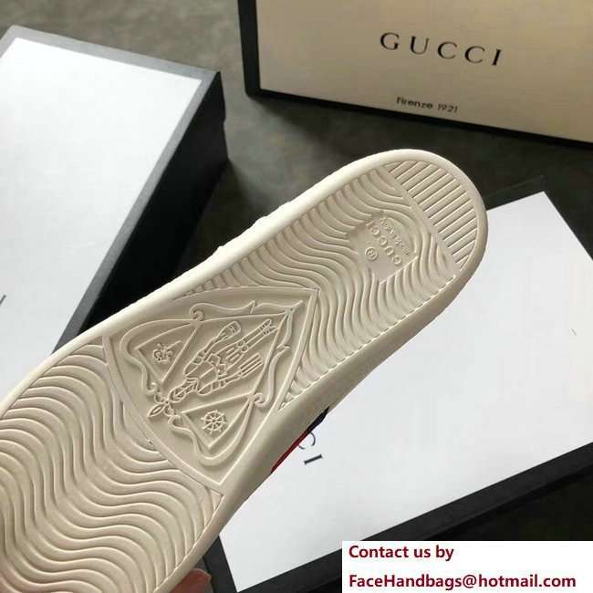 Gucci Ace Leather Low-Top Lovers Sneakers Web Embroidered Blind For Love Creamy 2018 - Click Image to Close