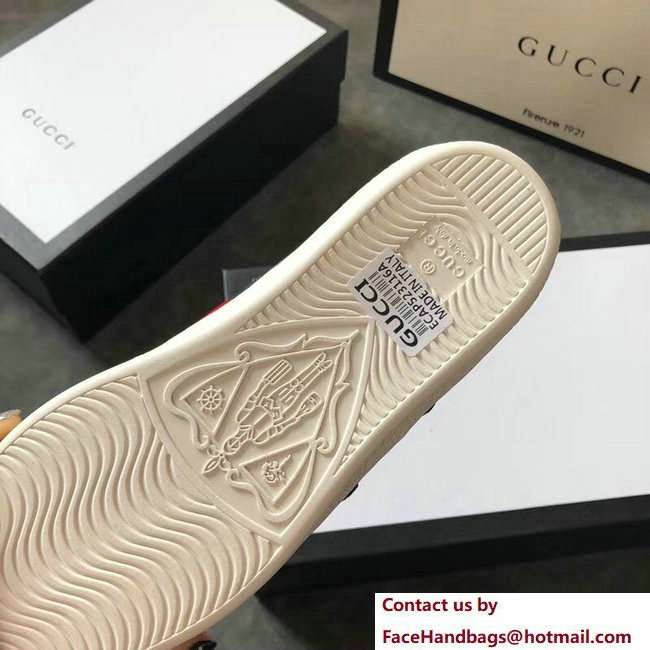 Gucci Ace Leather Low-Top Lovers Sneakers Web Embroidered Floral and Bow Silver 2018 - Click Image to Close
