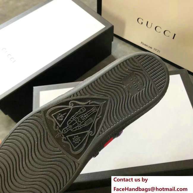 Gucci Ace Leather Low-Top Lovers Sneakers Web Flames Black 2018
