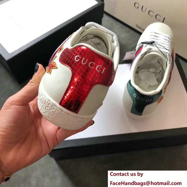 Gucci Ace Leather Low-Top Lovers Sneakers Web Flames Off White 2018
