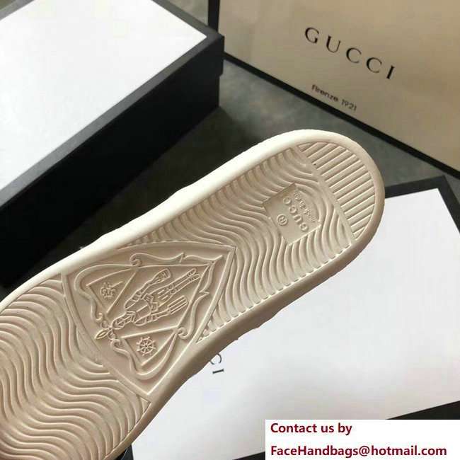 Gucci Ace Leather Low-Top Lovers Sneakers Web Flames Off White 2018 - Click Image to Close