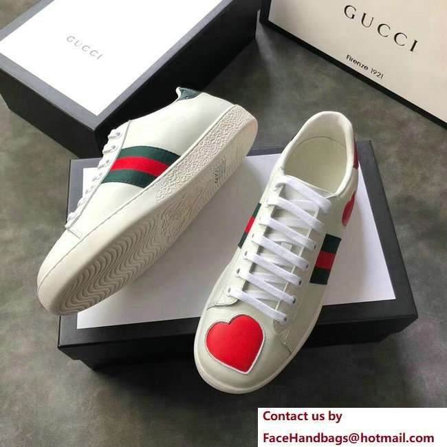 Gucci Ace Leather Low-Top Lovers Sneakers Web Heart Creamy 2018 - Click Image to Close