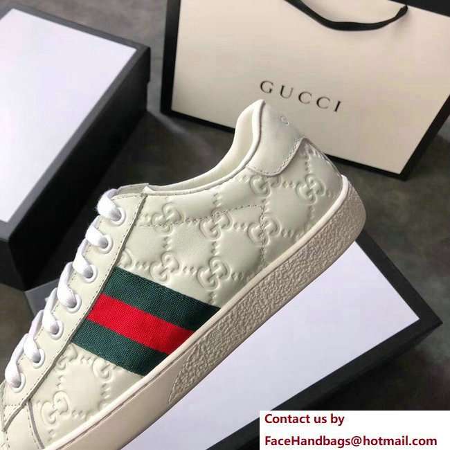 Gucci Ace Leather Low-Top Lovers Sneakers Web Signature Creamy 2018