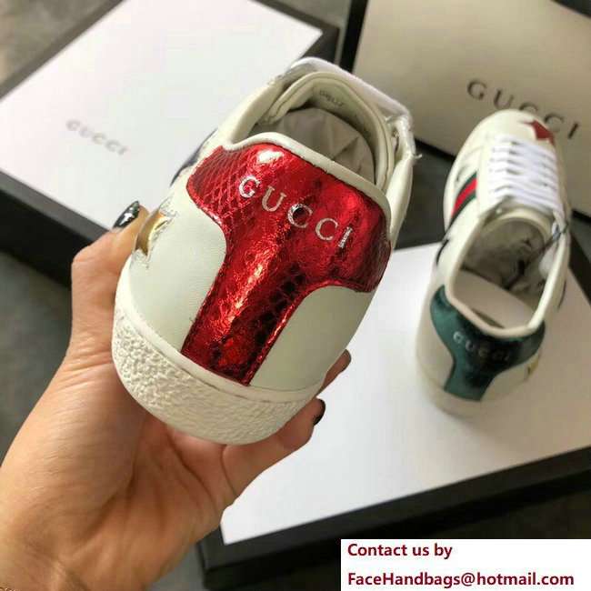 Gucci Ace Leather Low-Top Lovers Sneakers Web Star Creamy 2018 - Click Image to Close