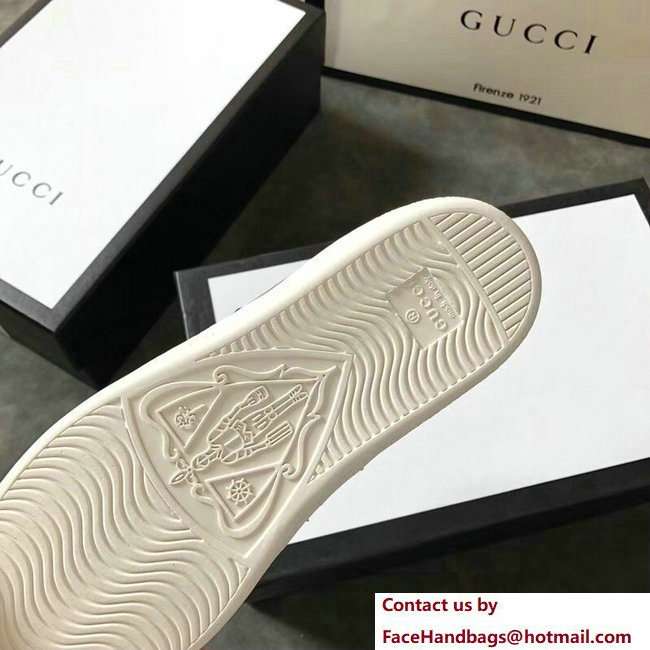 Gucci Ace Leather Low-Top Lovers Sneakers Web Star and Heart Silver 2018 - Click Image to Close