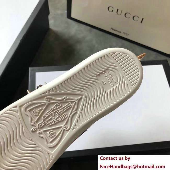 Gucci Ace Leather Low-Top Lovers Sneakers Web Studs And Metal Feline Red 2018 - Click Image to Close