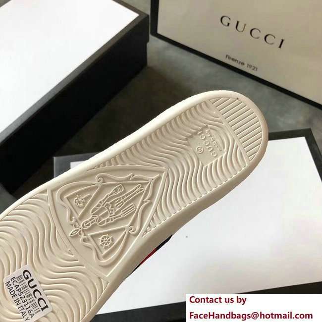 Gucci Ace Leather Low-Top Lovers Sneakers Web Tiger Creamy 2018