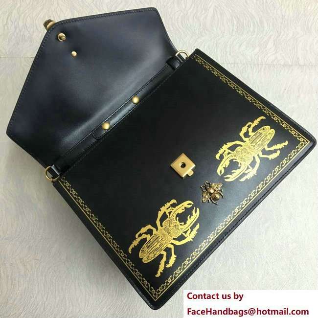Gucci Broche Medium Beetle Print Top Handle Bag 466434 Black 2018