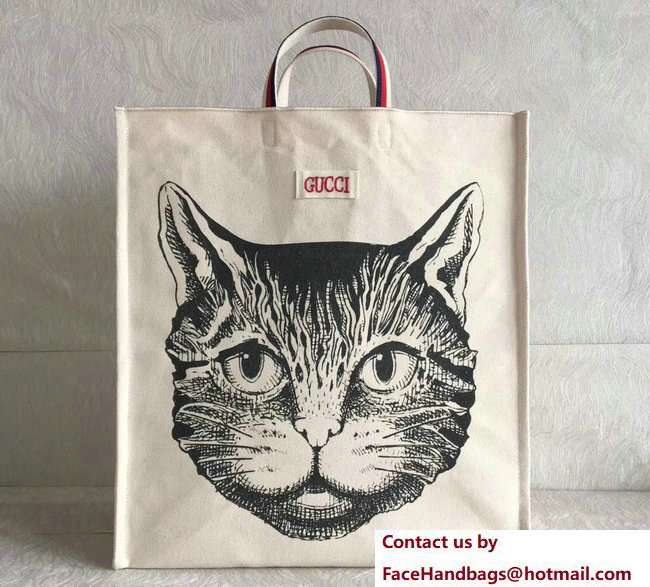 Gucci Cotton Canvas Cat Print Tote Bag 484690 2018