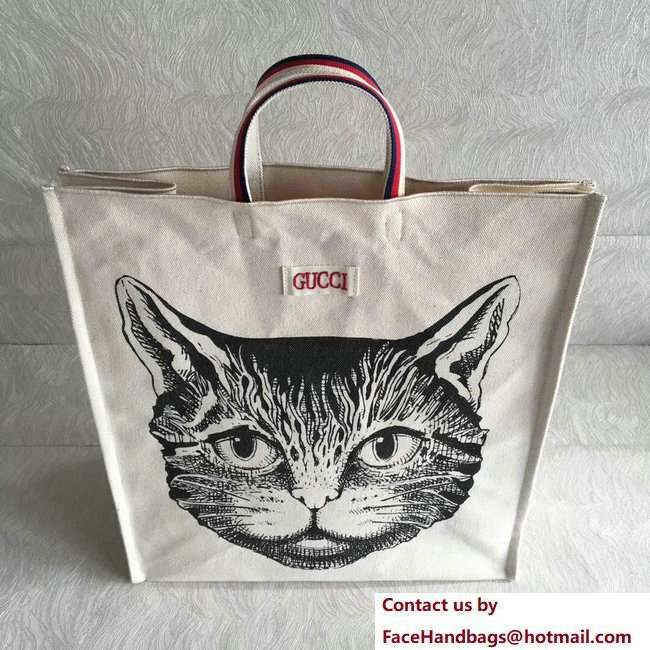 Gucci Cotton Canvas Cat Print Tote Bag 484690 2018 - Click Image to Close