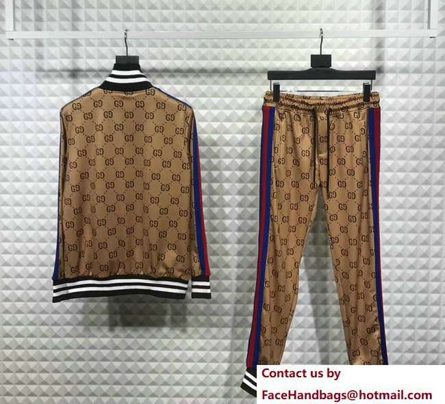 Gucci GG Jacquard Cotton Jacket And Pant Suit Beige/Brown 2018 - Click Image to Close