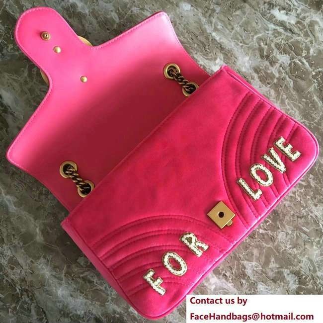 Gucci GG Marmont Embroidered Flower and Blind For Love Velvet Chevron Medium Shoulder Bag 443496 Raspberry Pink 2018