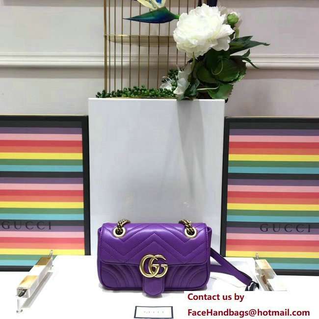 Gucci GG Marmont Matelasse Chevron Mini Chain Shoulder Bag 446744 Purple 2018 - Click Image to Close
