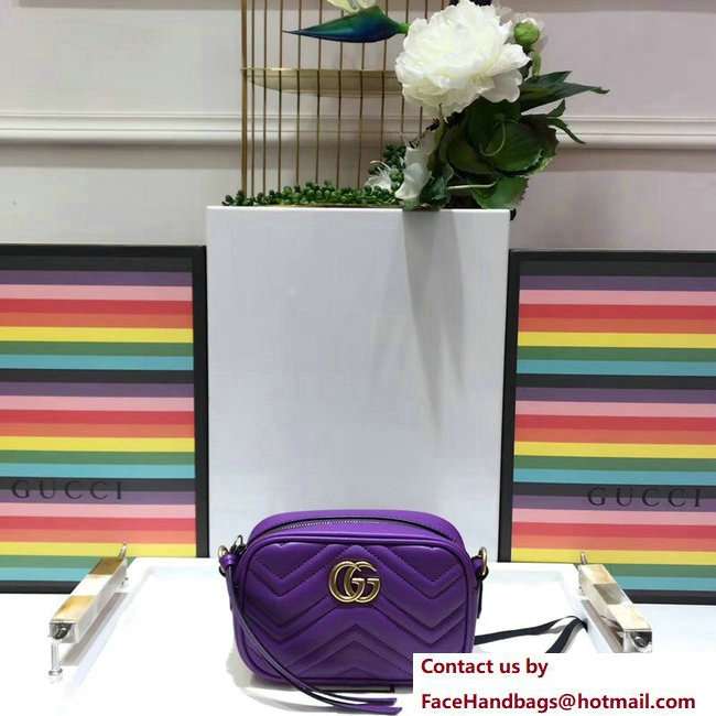 Gucci GG Marmont Matelasse Chevron Mini Chain Shoulder Camera Bag 448065 Purple 2018 - Click Image to Close