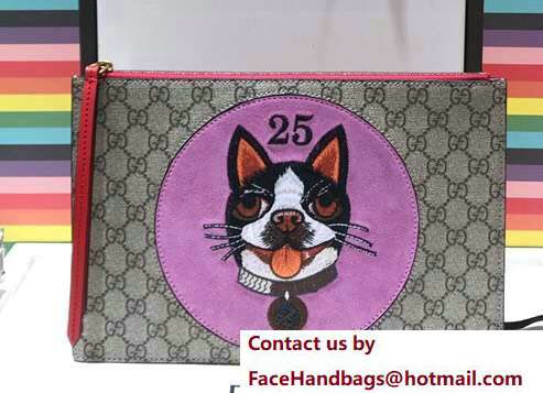 Gucci GG Supreme Boston Terriers Bosco Pouch Clutch Bag 506280 Pink Patch 2018 - Click Image to Close