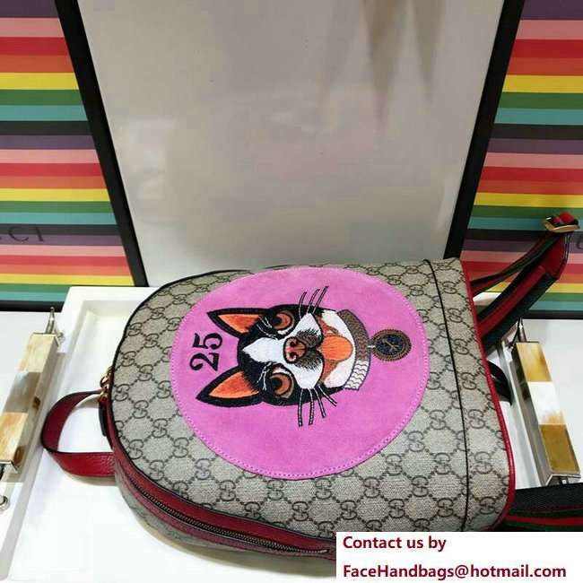 Gucci GG Supreme Boston Terriers Bosco Small Backpack Bag 495621 Pink Patch 2018 - Click Image to Close