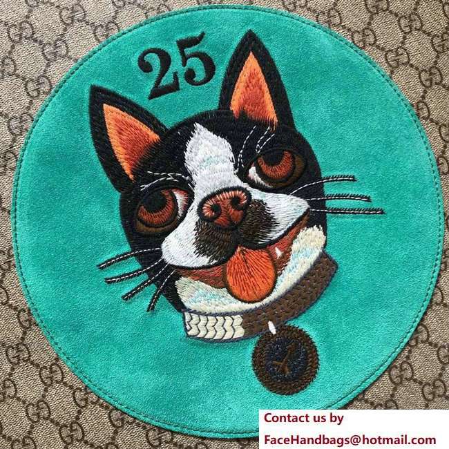 Gucci GG Supreme Boston Terriers Bosco Tote Bag 450950 Green Patch 2018